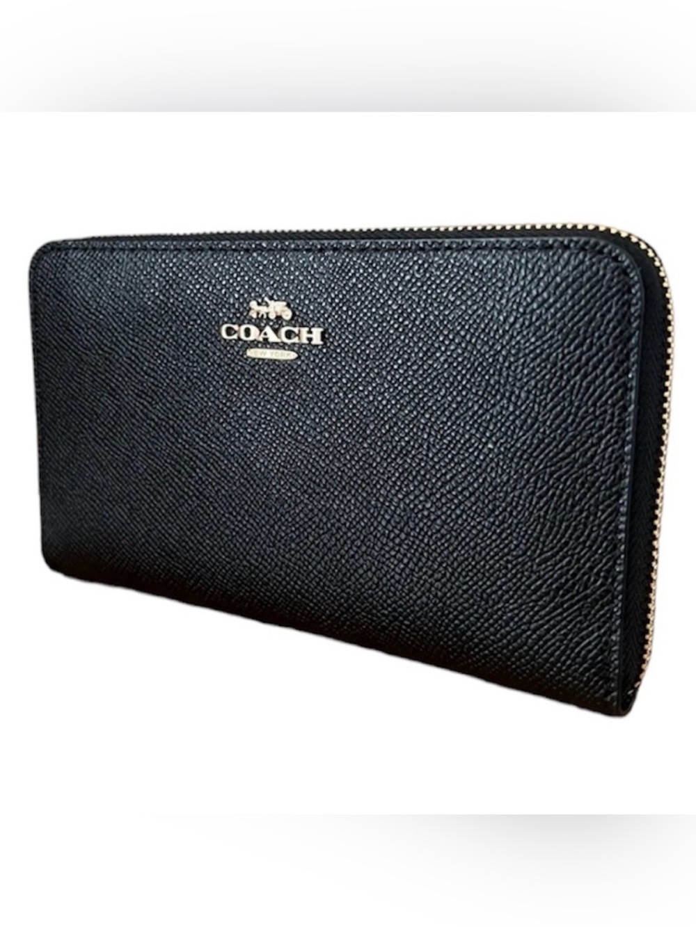 Coach Black Pebbled Zip-Around Leather Wallet